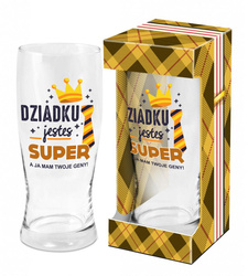 Prezent dla dziadka szklanka z dedykacją: Jesteś super