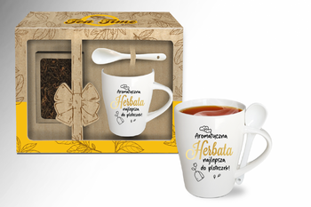 Kubek z napisem "Ploteczki" plus herbata i łyżeczka - Tea Time