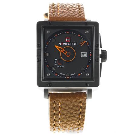 Zegarek męski w stylu sportowym Naviforce na pasku rudobrązowym 9068M